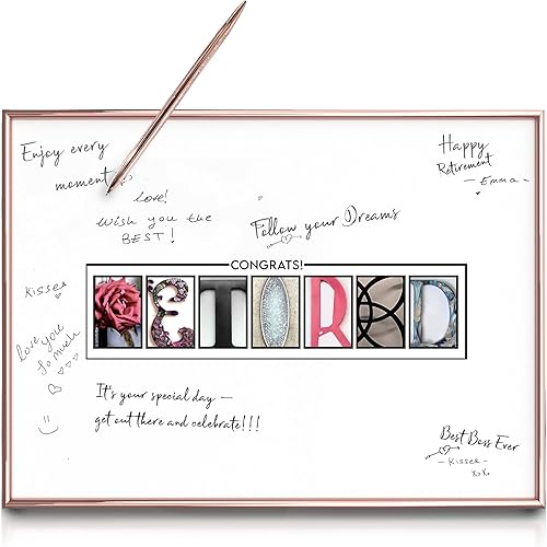 DOUBLESHOOT Libro de invitados jubilados enmarcado de 12 x 16 pulgadas para mujeres, decoraciones de fiesta de jubilación, incluyendo bolígrafo de