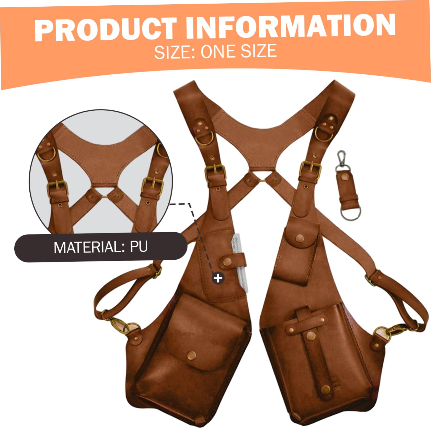 Sac à bandoulière sous les bras pour hommes, sac à bandoulière réglable antivol vintage en cuir PU avec multi-poches pour l'extérieur, marron clair, Heimdekorationen