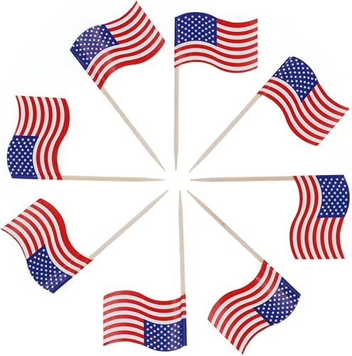 Miniatura 7 de YIPING 144 banderas de palillos de dientes de Estados Unidos, decoración americana, decoraciones de fiesta temáticas estadounidenses, mini púas de