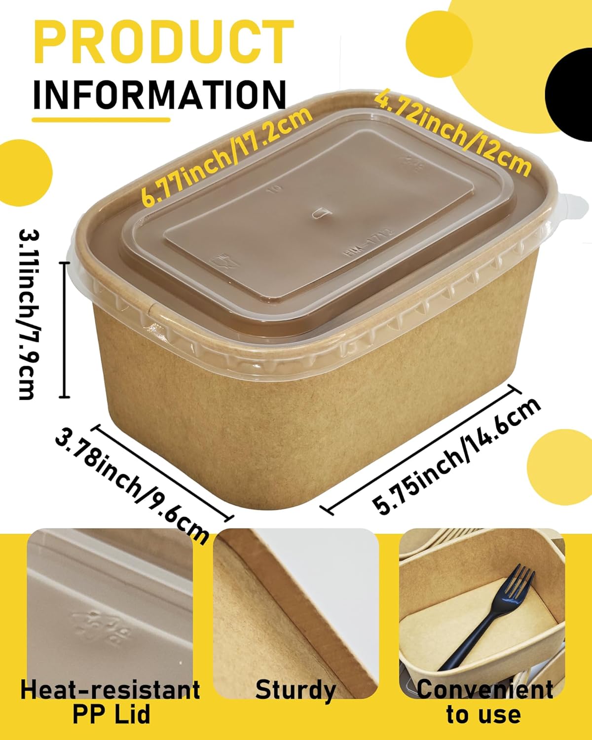 50Pack Disposable Paper Meal Prep Containers 【with Lids and Forks】, 35OZ Kraft Paper To Go Food Containers for Salad Hot/Cold Food, Take Out Serving Bowl for Household & Restaurant & Party & Picnic