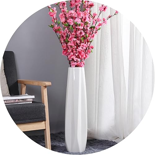 White Floor Vase 24 Inches Tall, Decorative Large Ceramic Vase for Living Room, Tall Flower Holder for Home Décor Dried Flower Arrangement Housewarming Office