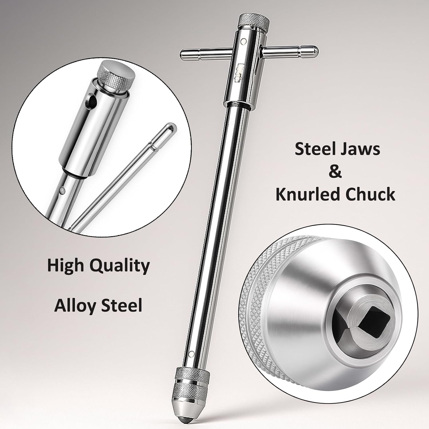 Adjustable T-Handle Ratchet Tap Holder Wrench Thread Tapping Wrench Tool | Saipe T-Shaped Tap (248mm/9.76'') with 5pcs M3-M8 Machine Screw Thread Metric Plug for Metal/Aluminum/Plastic/Wood