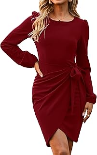 Elegant Party Wrap Cocktail Dress Classy Work Semi Formal Long Sleeve We...