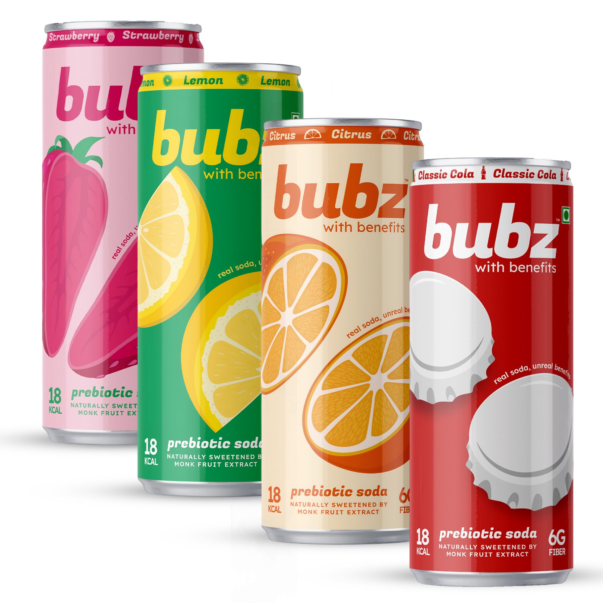 Bubz Prebiotic Multiflavour Variety Soda | 0g Sugar, 6g Prebiotic Fiber | Multiflavour Flavor | 250 ml Can | Pack of 4 Low Calorie Prebiotic Soda Drink-picture-30