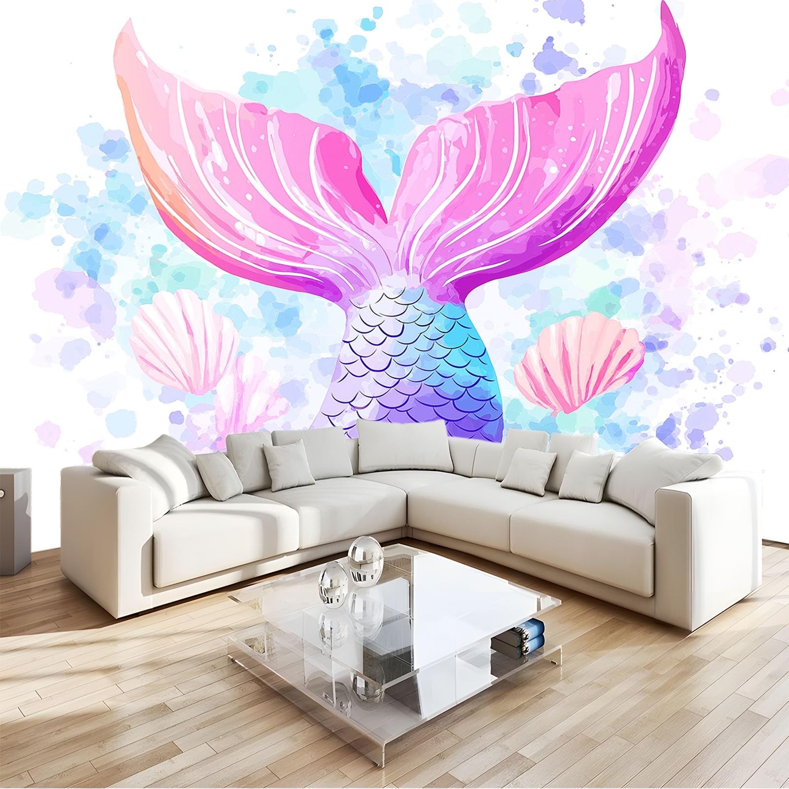 Art Papel Tapiz Fotográfico Cola de pez de acuarela Papel Pintado no Tejido 350x256 cm Lana Decoración De Pared Sala Cuarto Póster Mural para Sala de estar Dormitorio Decoración