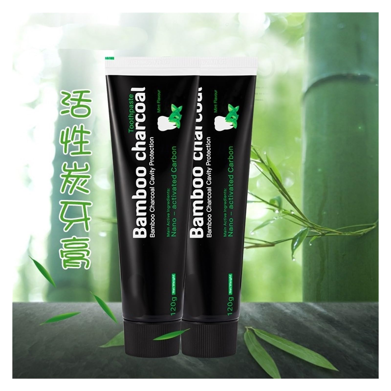 Pasta de dientes de carbón de bambú y menta 120 g | Pasta de color oscuro, una gran ayuda for la limpieza diaria de los dientes y refresca el aliento(3pcs)