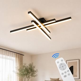 Modern LED Ceiling Lights 43.3 Black Flush Mount Ceiling Light Fixture Sputnik Dimmable Ceiling Lights with Remote Control for Bedroom Living Room Kitchen Room(4 Lights)