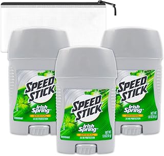 Speed Stick Irish Spring Deodorant for Men Travel Pack - 3 Pack Speed Stick Deodorant Travel Size 1.8 Oz Bundle with Bag | Travel Size Deodorant Men