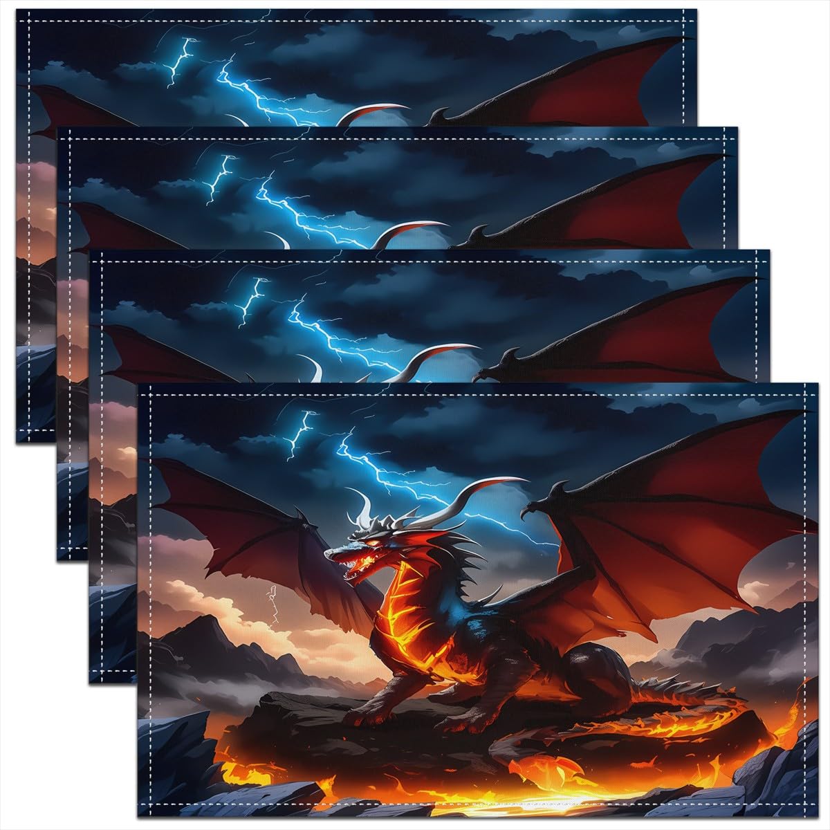 Set de 4 sets de table dragon 30x45cm lavables pour cuisine