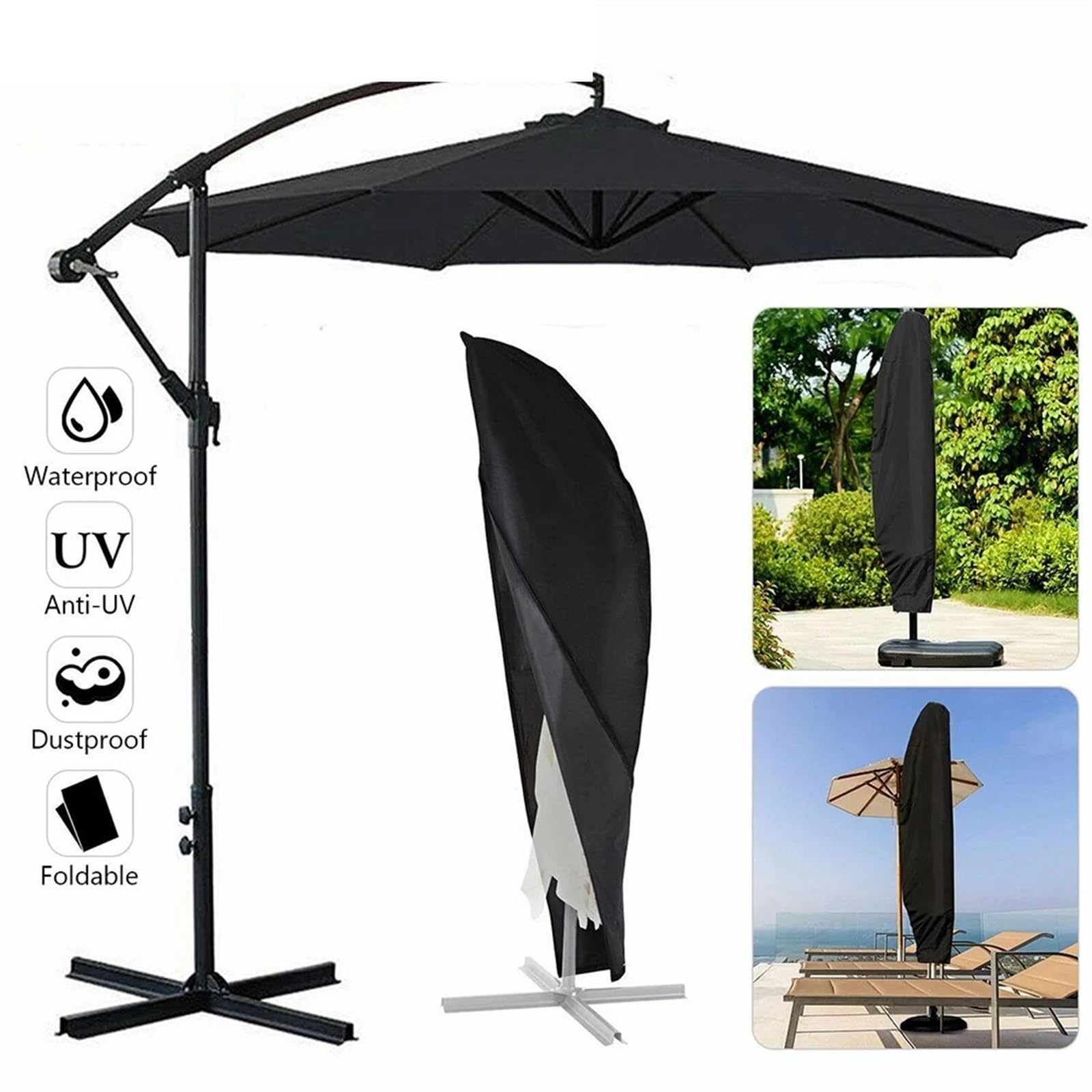 Schutzhülle für Sonnenschirm Outdoor Terrasse Regenschirm Wasserdichte Schutzhülle Mit Zipper for Garten Cantilever Sonnenschirm Regenschirme Fall(265cm)