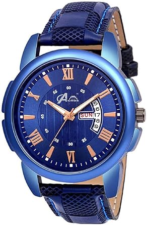 Acnos Blue Dial Blue Case Leather Date and Time Watch Combo for Pack of - 1
