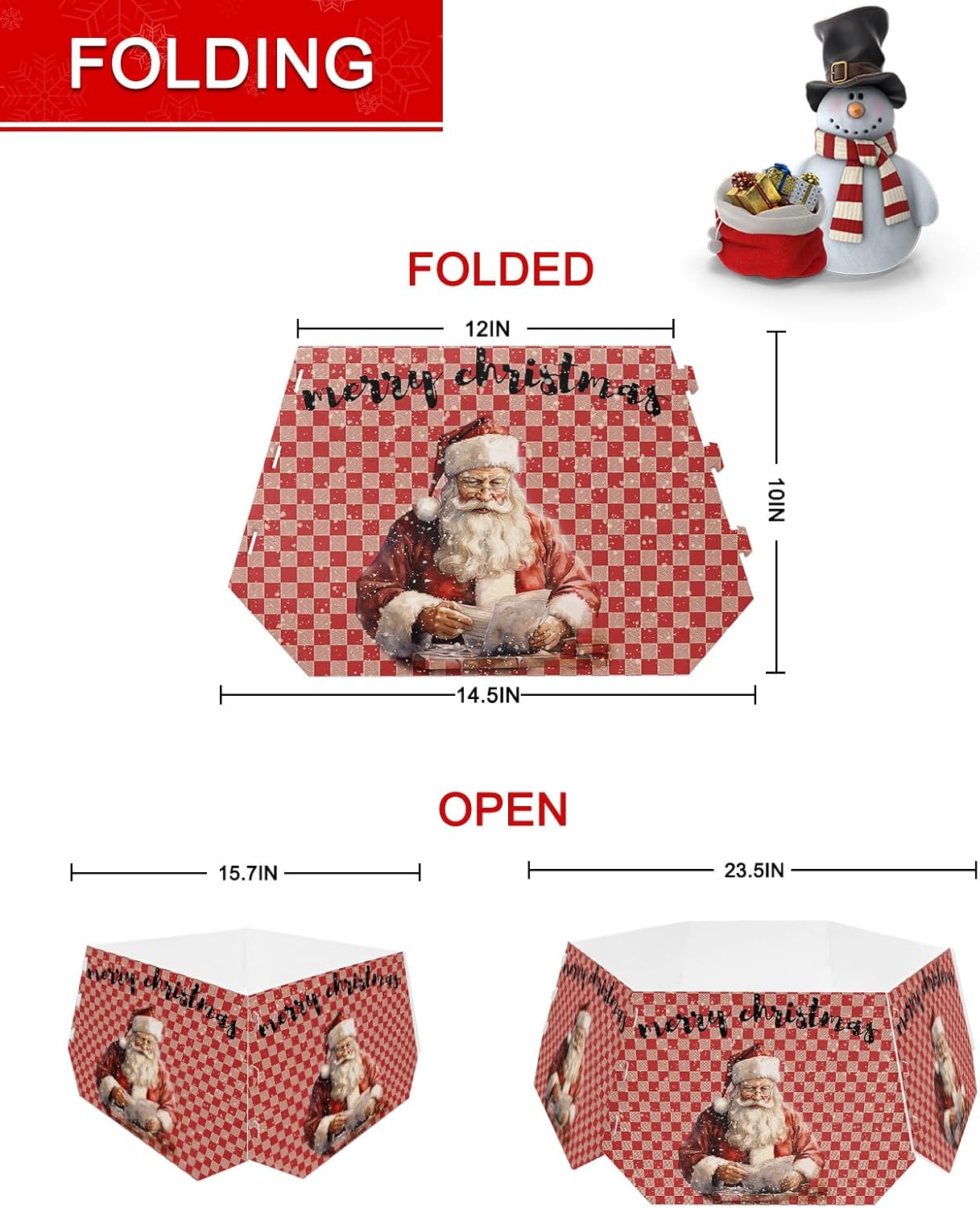 Christmas Tree Collar 4PCS-14.5"x 10", Christmas Tree Ring Merry Christmas Red Truck Load Gnome and Xmas Tree Green Plaid Christmas Tree Stands Skirts Base Covers for Xmas Holiday Home Decor