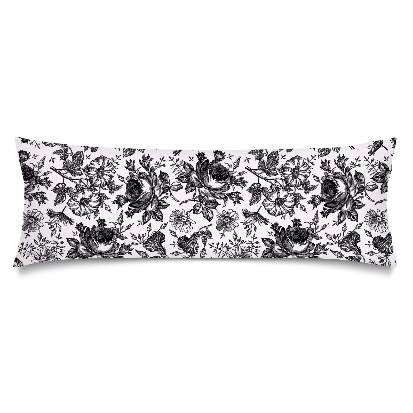 Black and White Porcelain Floral Lumbar Pillow Cover 14x36 Long Body Pillow Covers for Bed,Vintage Floral Pillowcases,Chinoiserie Decorative Throw Pillowcase with Zipper,Couch Pillows Cover for Sofa