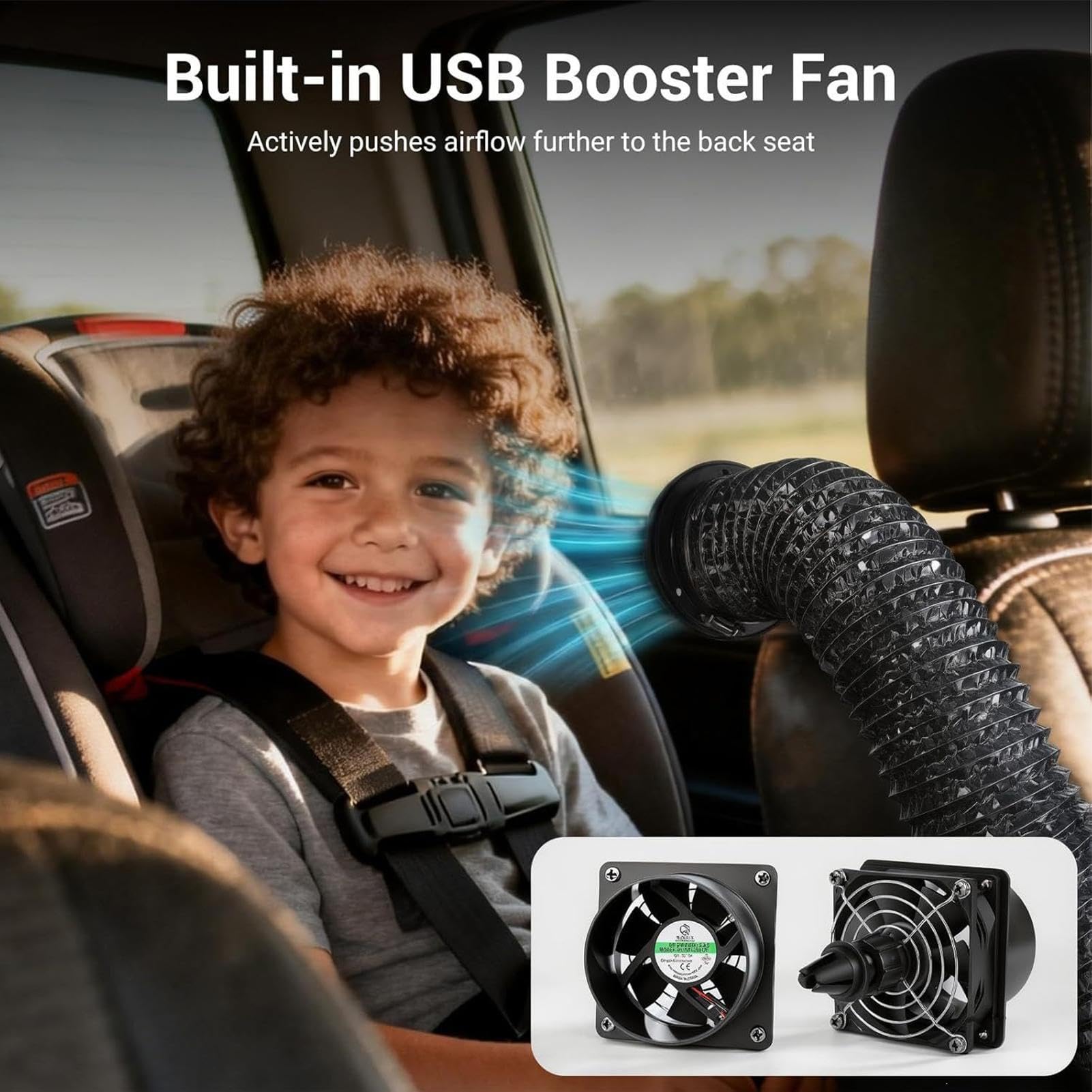 3.0m Flexibel Rücksitz Lüftungsschlauch Mit USB Lüfter Typ | Auto Klimaanlage Verlängerung Schlauch | Klimaschlauch Belüftung Luftführung für Kinder Haustiere Hunde AutoKlima SUV LKW
