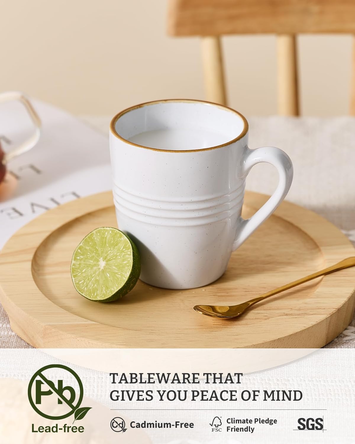 famiware Jupiter Coffee Mugs Set of 6, 13 oz Coffee Mug, Microwave and Dishwasher Safe, Coffee Cups with Handle for Coffee, Tea, Cocoa, Milk, White - Image 7