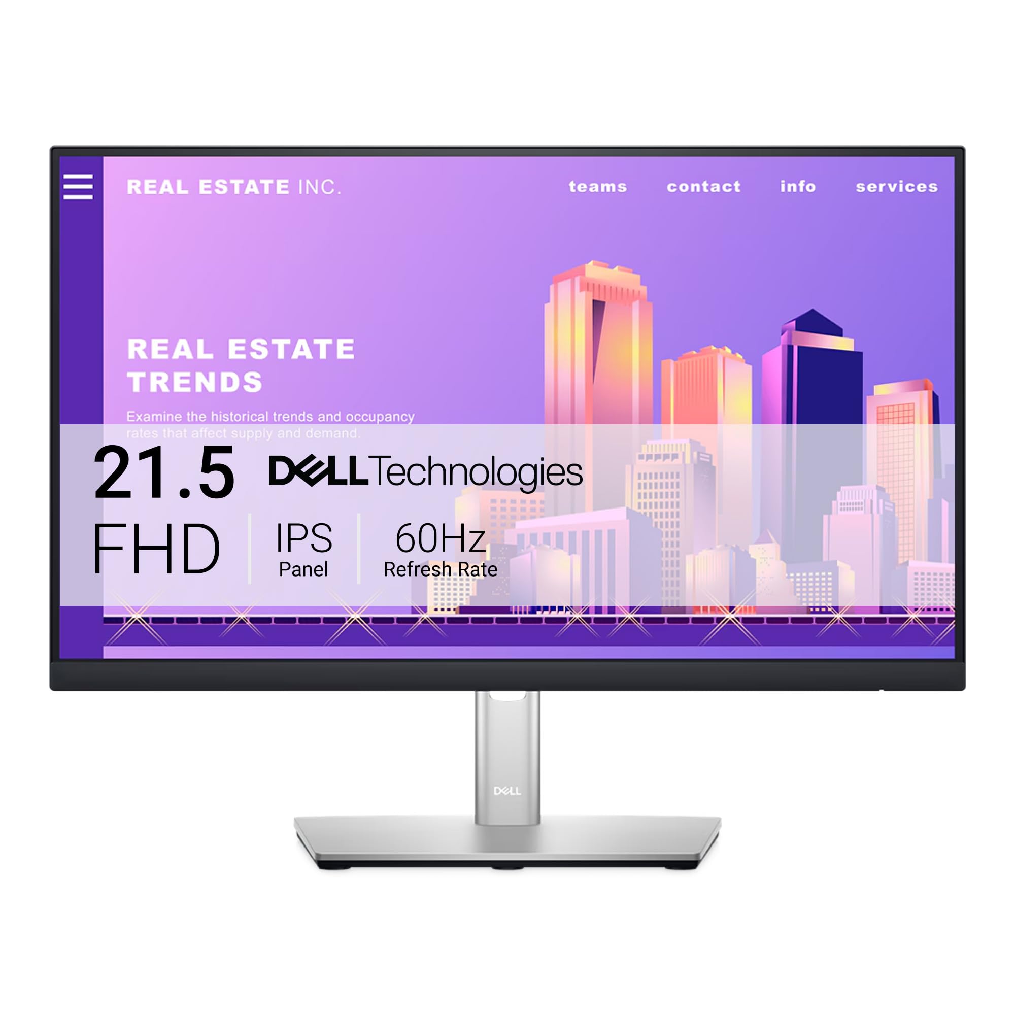 Dell P2222H 21.5" Full HD (1920x1080) Monitor, 60Hz, IPS, 5ms, 99% sRGB, DisplayPort, HDMI, VGA, 5x USB, 3 Años de Garantía, Negro
