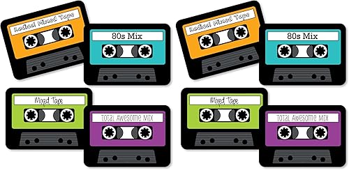 Miniatura 8 de Big Dot of Happiness Cinta de casete de los años 80 para decoración de fiestas, recortes para fiestas temáticas de los años 80, diseño retro de