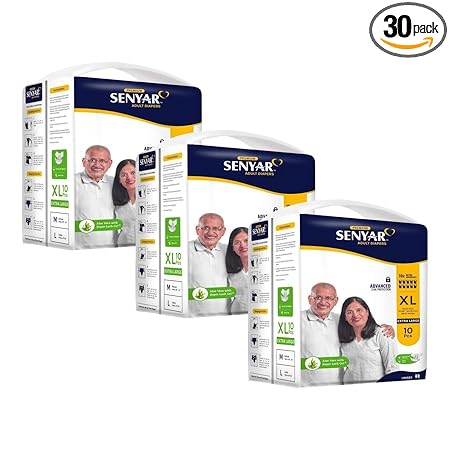 Senyar Unisex Adult Diaper with Aloe Vera & Super Lock Gel, XL Waist Size - 30 Pieces