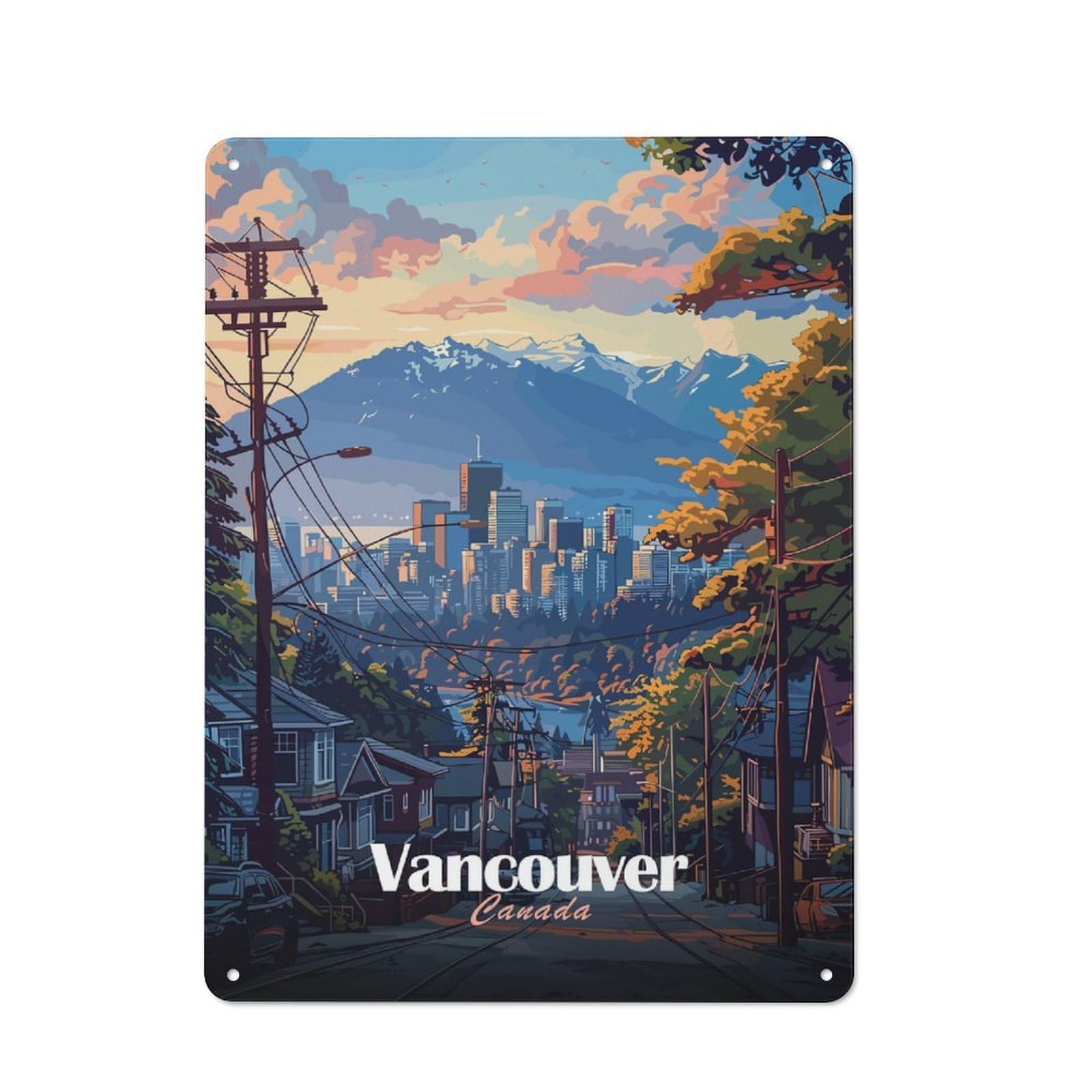 Junmoney Style-2 Vancouver Cityscape Retro-Style Tin Wall Plaque 40X30cm For Café Or Home Bar, For Themed Interiors In Cafés And Home Bars