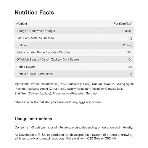 Miniatura 2 de Neversecond Gel energético C30, nutrición e hidratación de rendimiento, gel energético Never2 para ultra triatlones, ciclismo y maratones (sabor a
