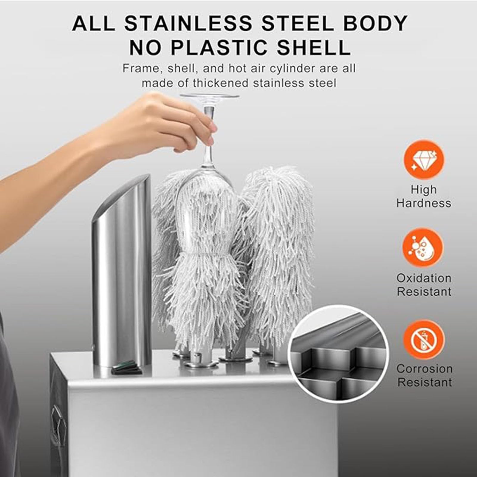 Polisseuse électrique commerciale pour verres à vin avec 5 brosses en coton, nettoyage à 360° pour restaurants et bars, haute efficacité 550 verres/heure