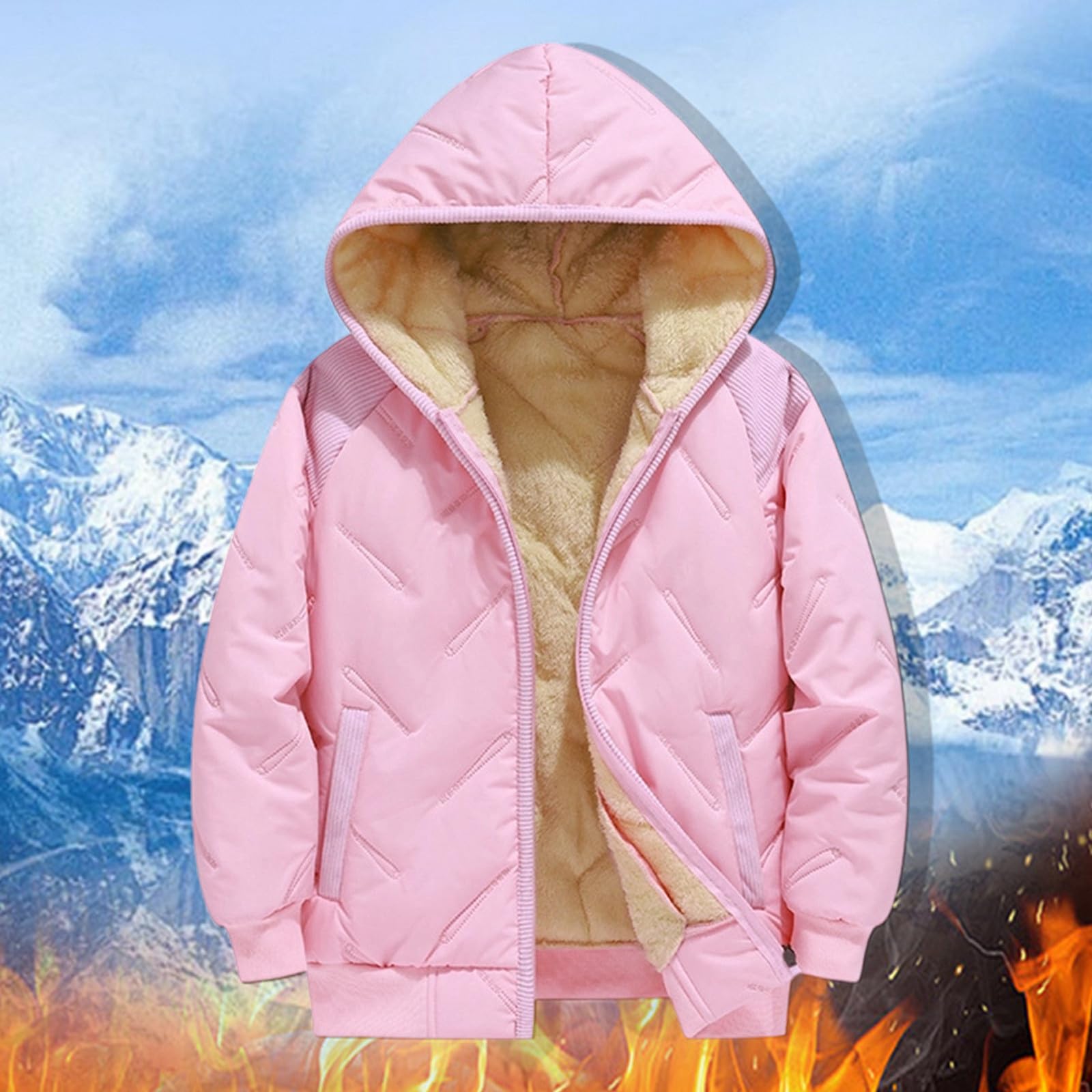Generico Giacca Invernale Imbottita con Cappuccio per Ragazzi Caldo Cappotto Spesso Antivento per Bambini Outdoor Design Rilievo Freddo
