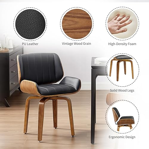 Miniatura 16 de Zouron Sillas de comedor giratorias, silla de escritorio moderna de mediados de siglo sin ruedas, silla de sala de estar de piel sintética con patas