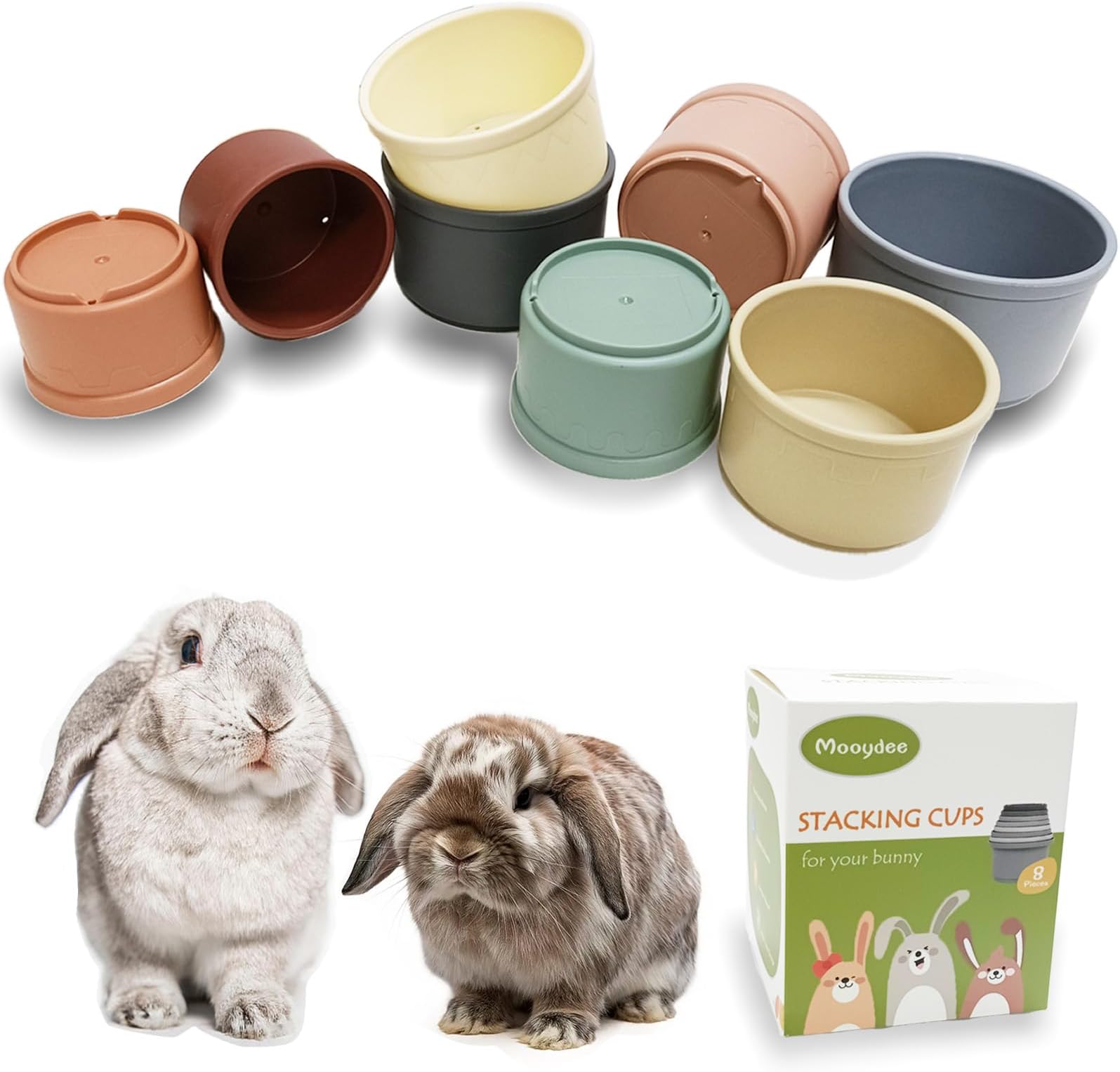 8 Pcs Stacking Cups for Rabbits Guinea Pig Reusable Multi-Colored Bunny Toy Rabbit Toys of Different Sizes, Safe Plastic Nesting Toys for Bunny Small Animals Hiding Food and Playing