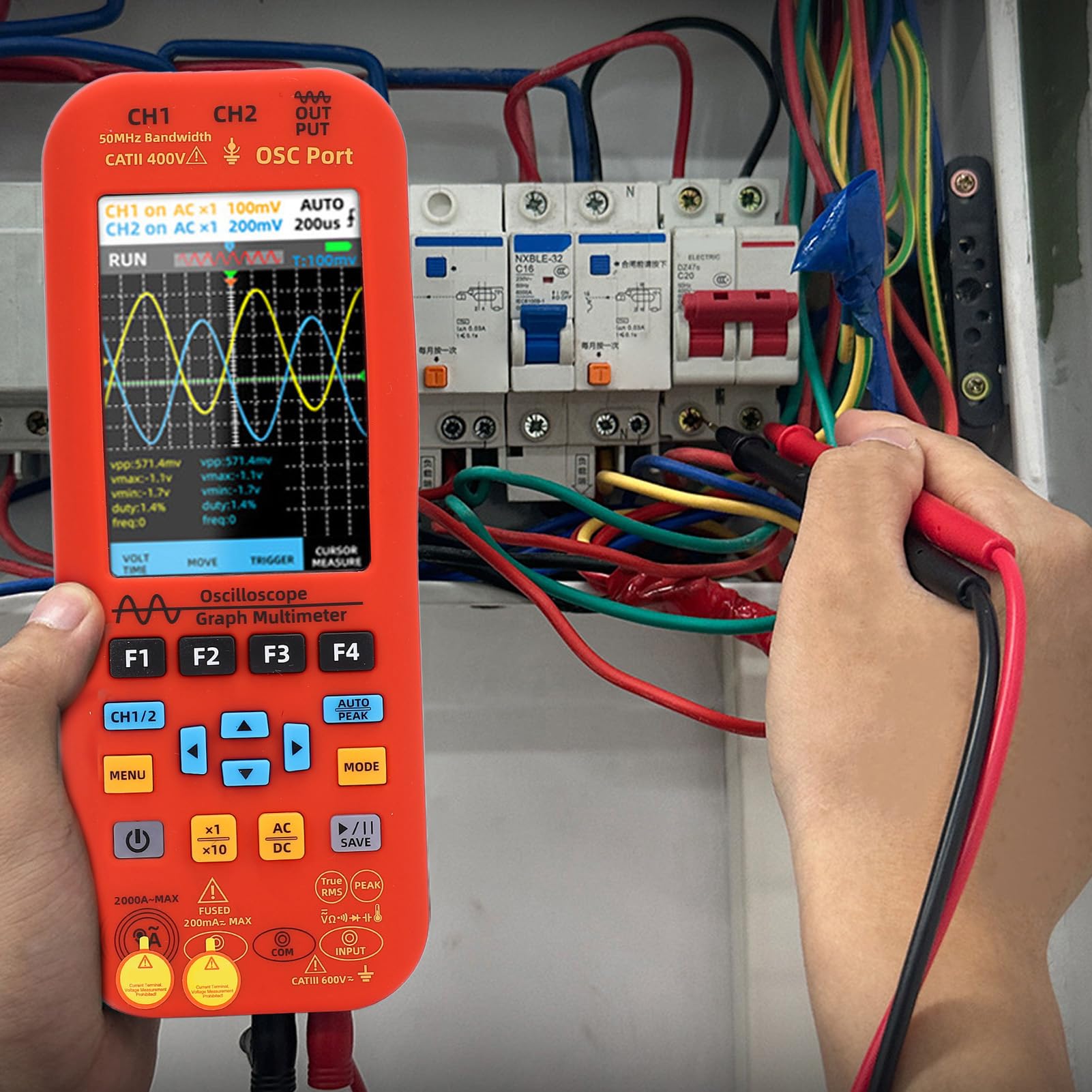 PerGar Osciloscopio digital de 2 canales, osciloscopio automotriz 3 en 1, ancho de banda de 50 MHz, frecuencia de muestreo de 250 Msps, generador de multímetro osciloscopio 3,98 TFT