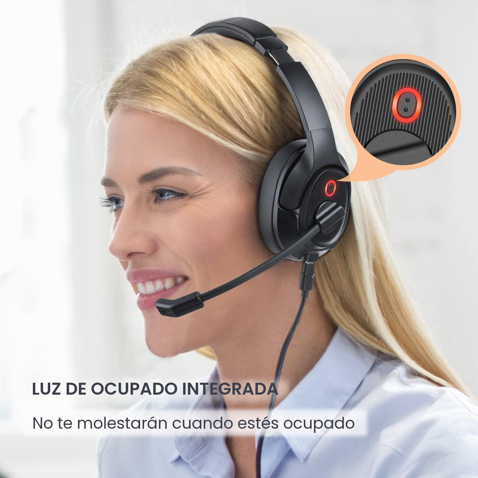 EKSA Auriculares USB con Micrófono, Cascos con Microfono Cancelación de Ruido, Control de Audio, Auriculares con Cable y Microfono para PC Portátil/Call Center/Oficina/Zoom/Teletrabajo/Teleoperador