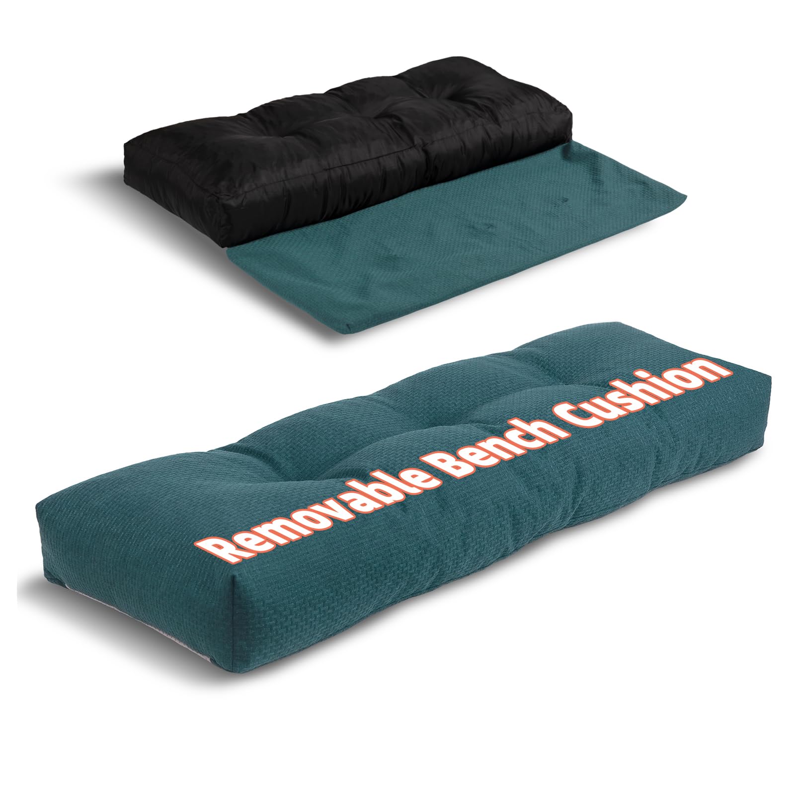 Bench Cushion 36 Inch - Sackcloth Fabric, High-Density Foam, Non-Slip Bottom, Soft Durable Indoor Tufted Long Seat Cushion for Window Garden Furniture (Light Blue, 36x14x4 Inch)