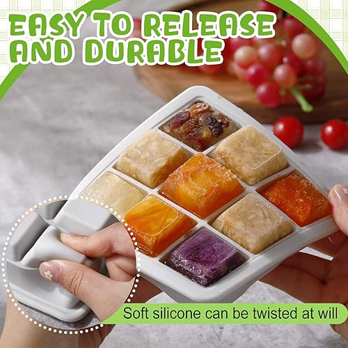 Miniatura 5 de Rtteri Bandeja de almacenamiento de silicona para congeladores de alimentos para bebés con tapas para leche materna para alimentos para bebés, purés