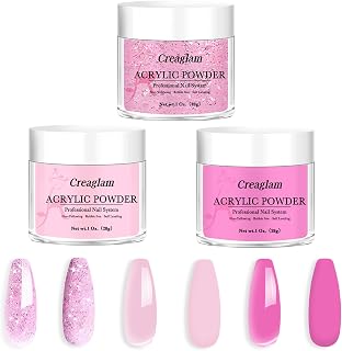 Acrylic Powder Large Capacity: 3Pcs 1 Oz. Orchid Glitter Super Nail Polymer for 3D Art Carving French Extension - 28g Pink-a-boo Phlox Pink Professional Acrylic Powder No Need Lamp