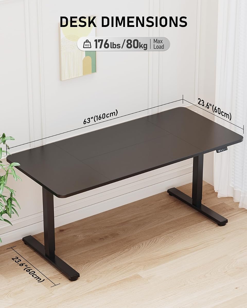 Veken 63"x28" Wider Large Standing Desk, Electric Height Adjustable, Brown view 3