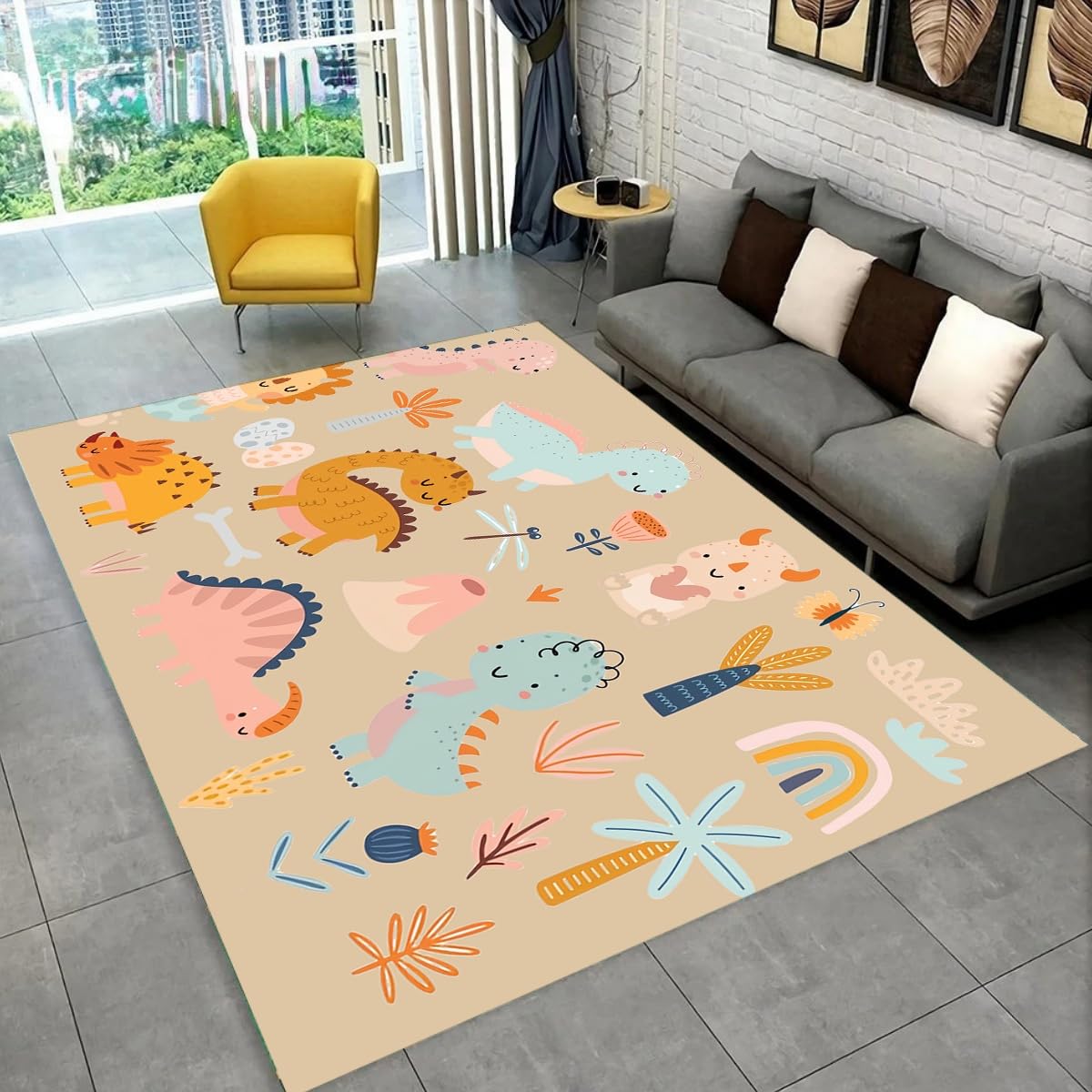Tapis de salle de jeux en flanelle dinosaure tapis enfant lavable et doux 100x200