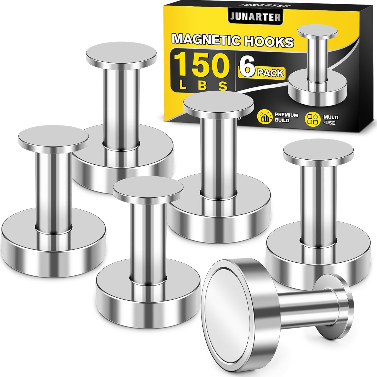 6Pcs Magnetic Hooks, Silver Magnetic Hooks for Cruise Cabins, 150lb Magnet Hook, Strong Magnet Hooks Heavy Duty, Magnetic Hook Heavy Duty for Coat, Wreath, Camping, Classroom, Grill, Garage