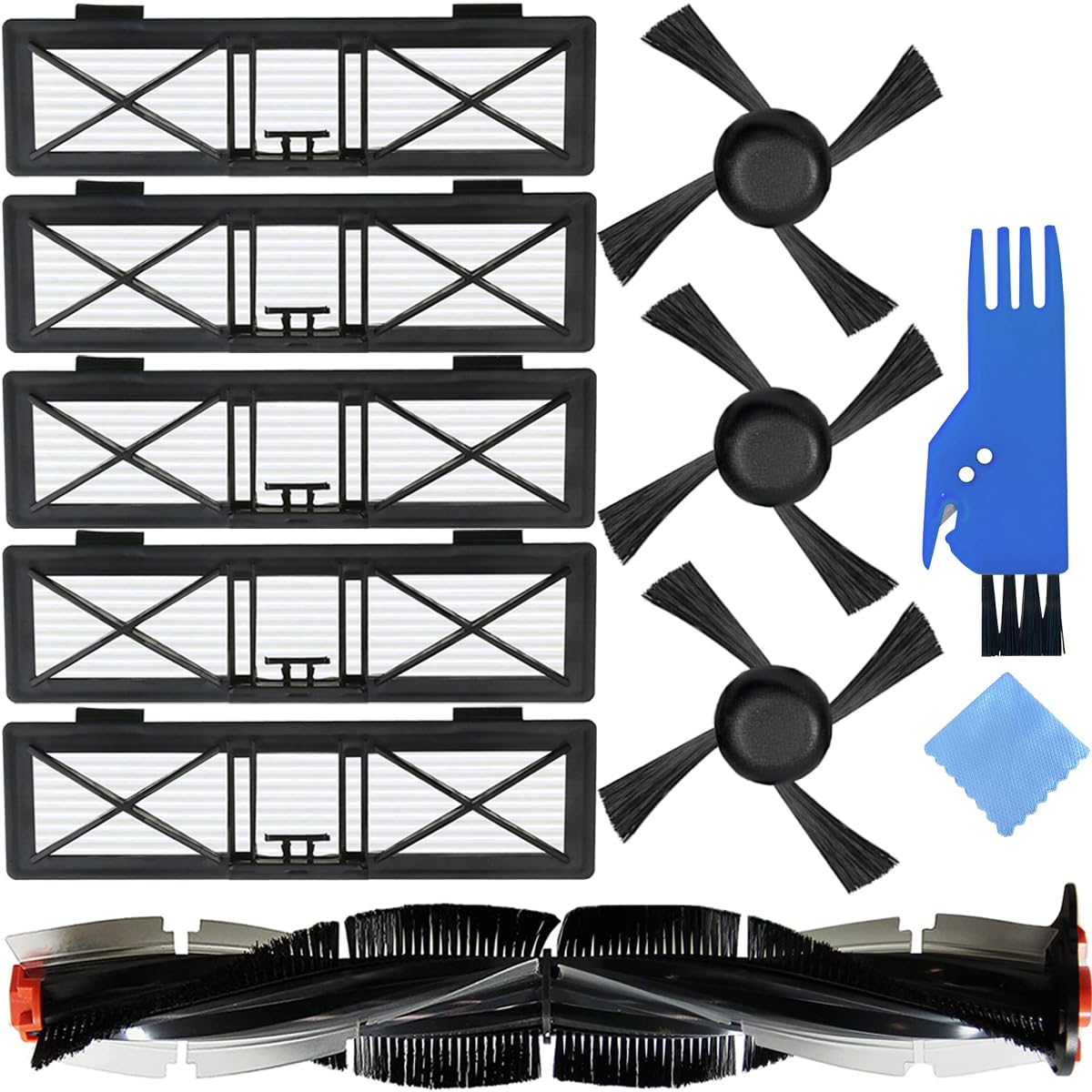 Accessory Set for Neato Botvac Connected Series D10 D9 D8 D3 D4 D5 D6 D7 and for Botvac D Series D75 D80 D85 with 1 Combo Main Brush 3 Side Brushes (4-Arm) 5 Ultra HEPA Filter Replacement