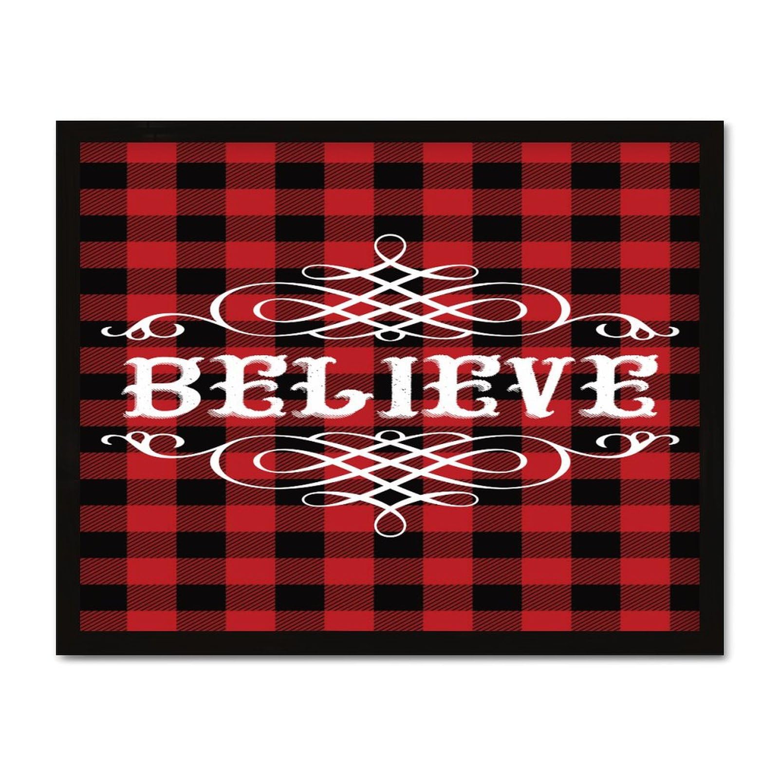 Panneau en bois encadré rustique Believe religieux et personnalisé 40,6 cm