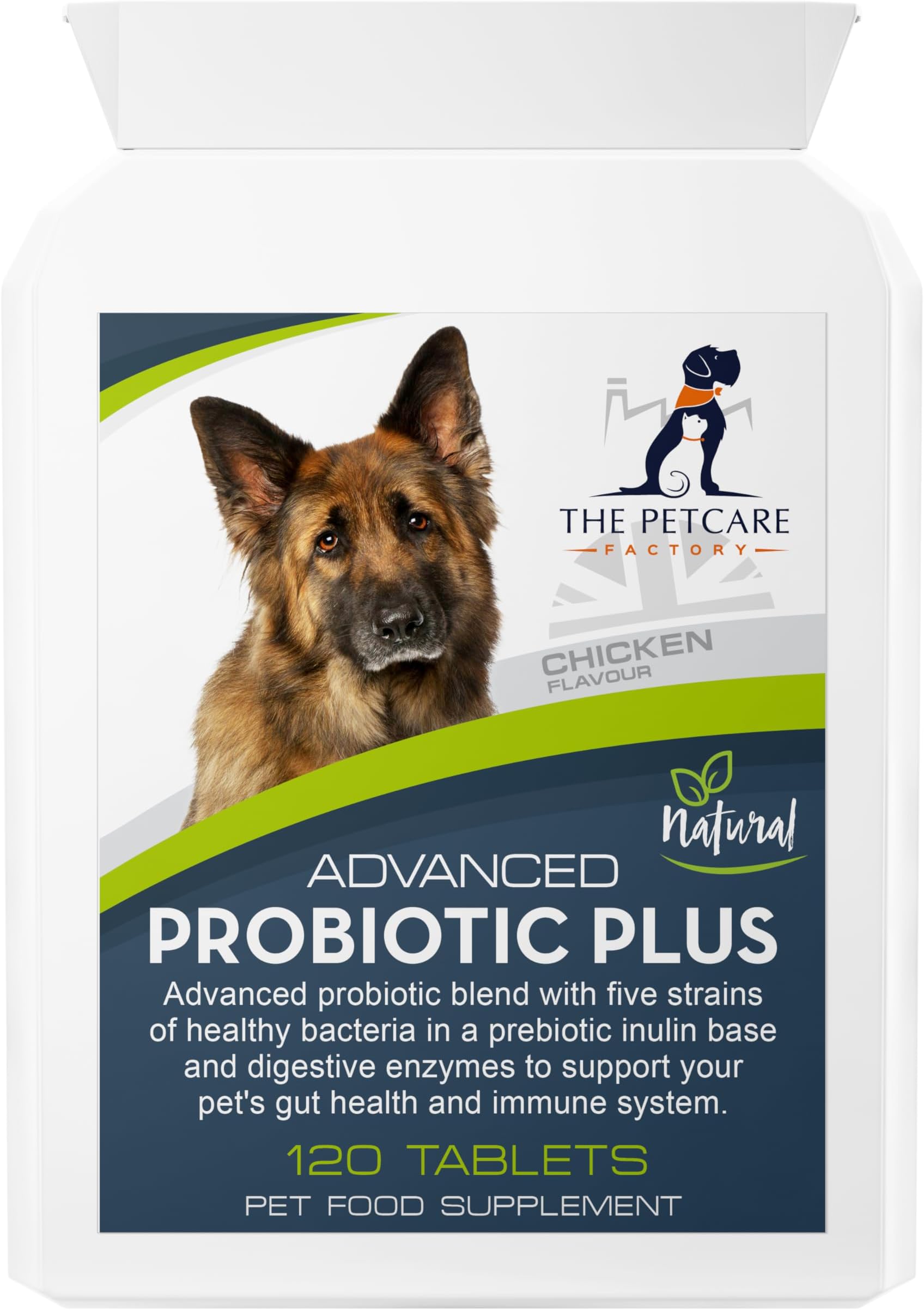 Advanced Probiotic Plus, 5 Powerful Strains of Bacteria in a Prebiotic Inulin Base, 2 Billion CFUs Per Tablet, Plus Digestive Enzymes, 120 Tablets, UK Manufactured to GMP Standards