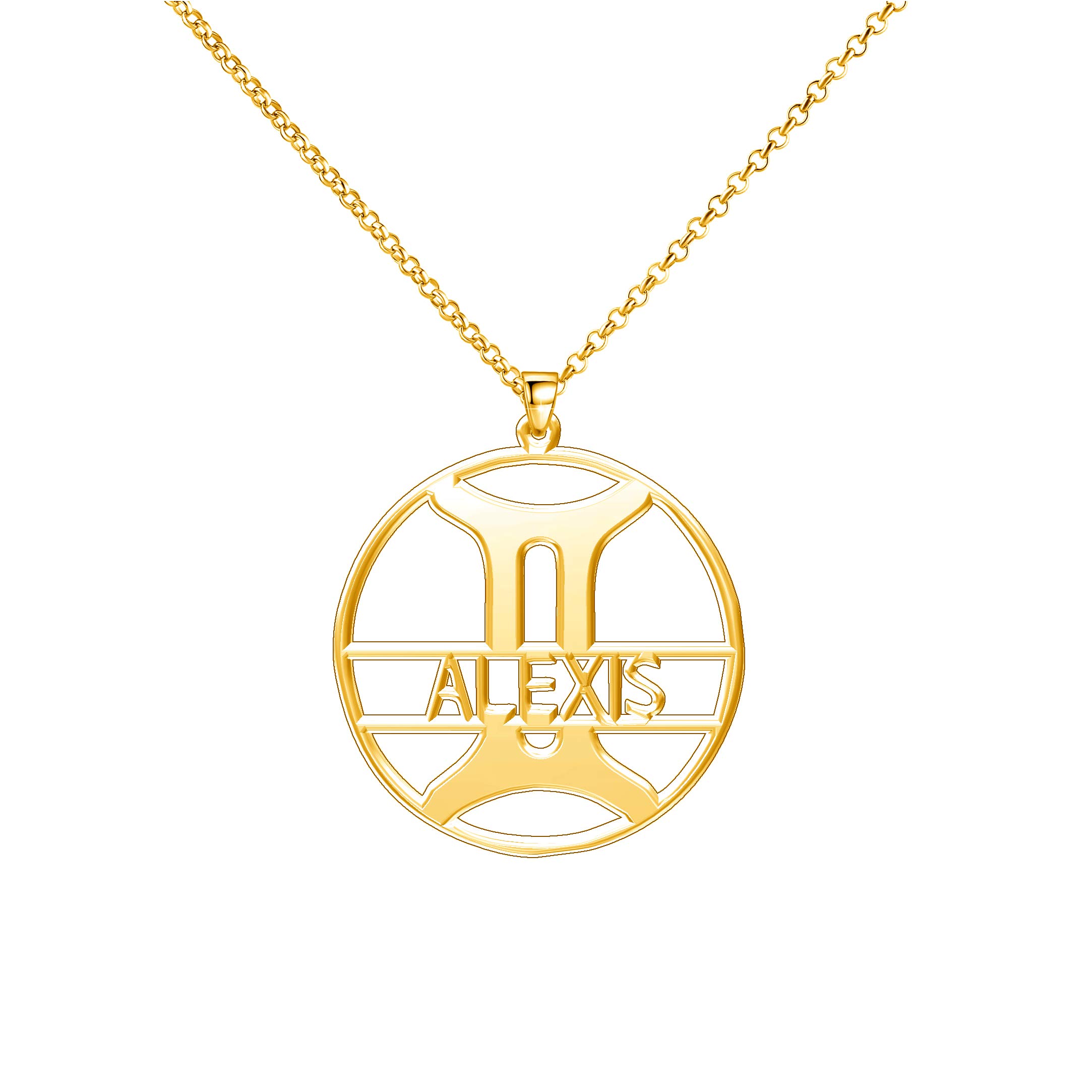 LoEnMe Jewelry Silver Plated Gemini Personalized Women Custom Color Circle 14k Friendship Name Neckl