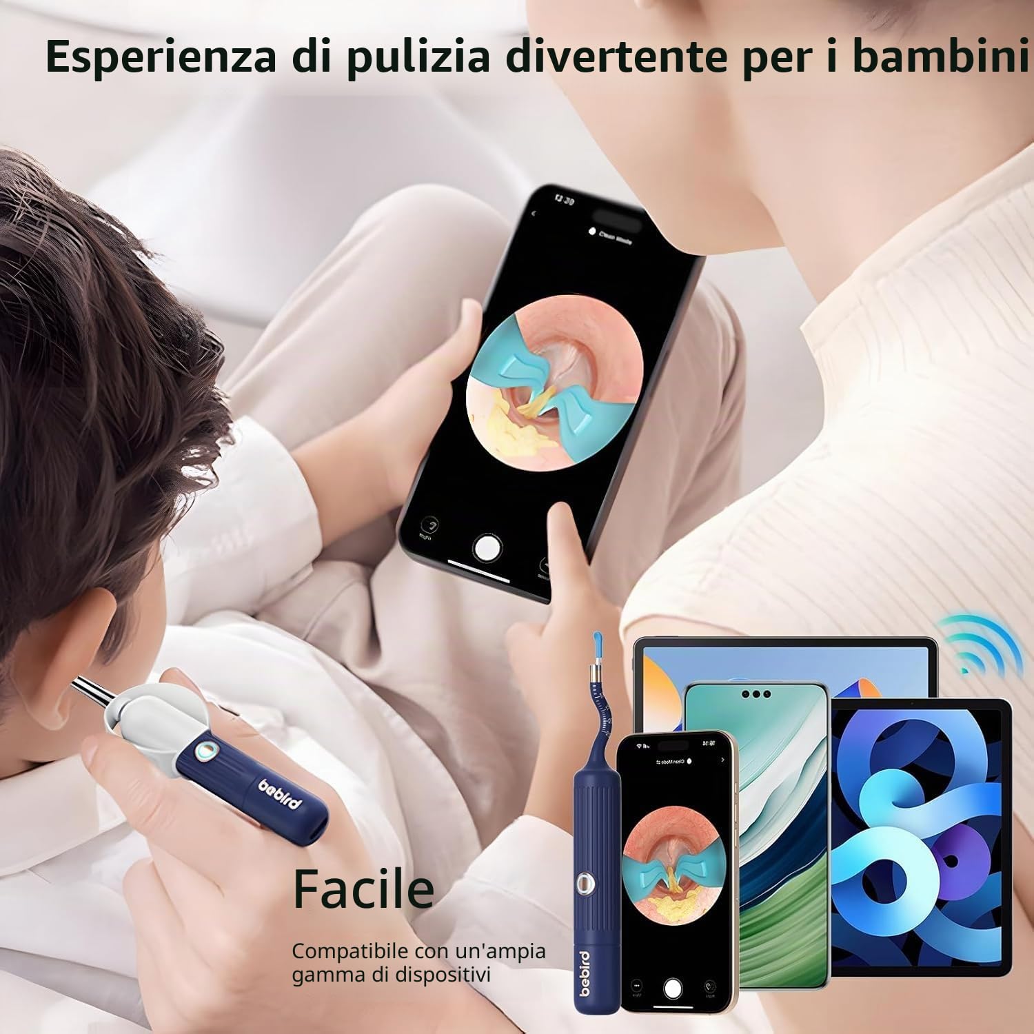 Collazoey Otoscopio Digitale, 1920P HD Impermeabile Rimozione di Cerume Kit, Otoscopio Flessibile Senza Fili, Pulizia Orecchie con Pinzette,Spatola,Cucchiaio,Punte Sostituibili per Adulti Bambini
