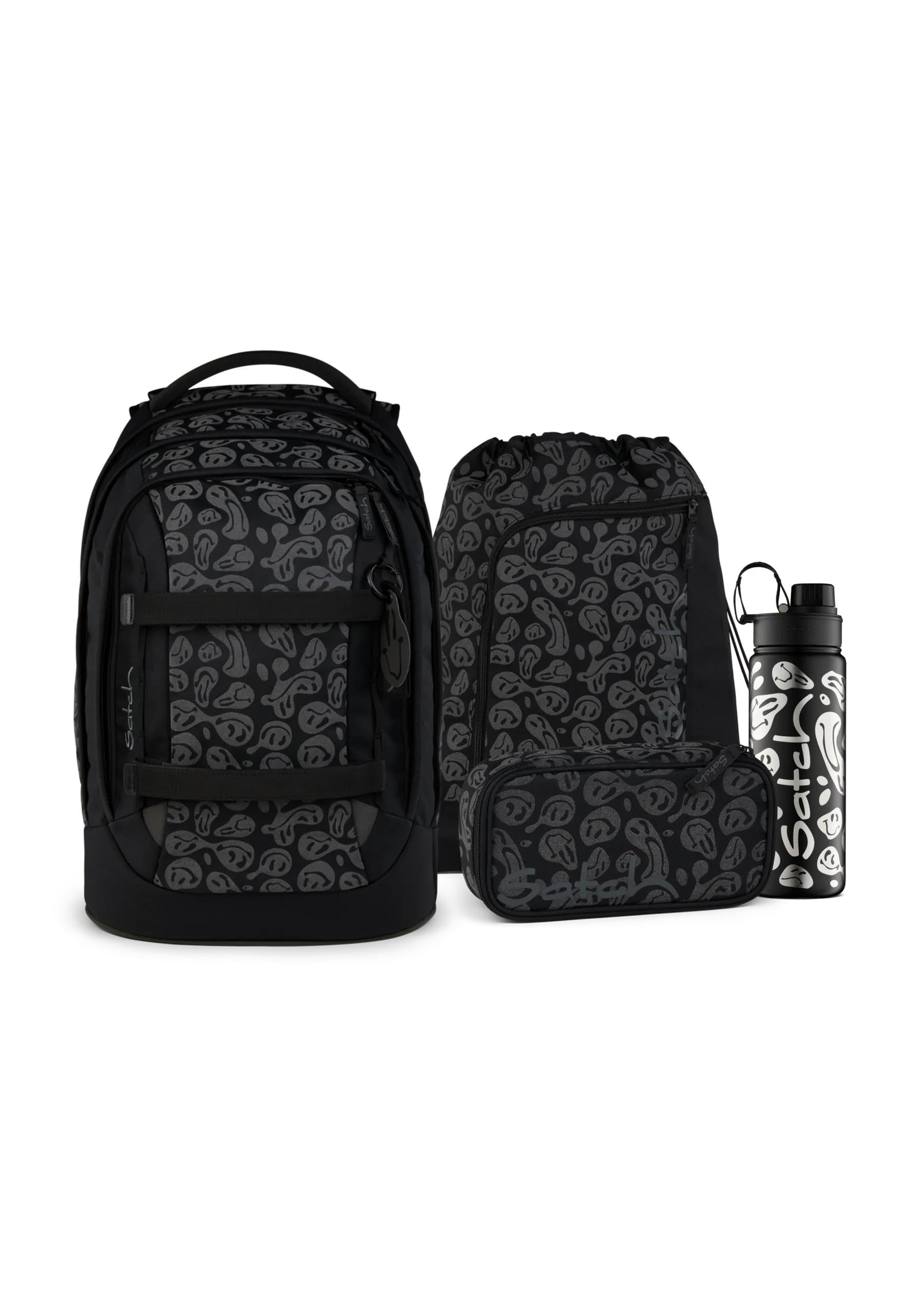 satch set zaino scolastico pack set Blurry Faces - Nero | Set ergonomico da 3 pezzi con capacità di 30 L, completo di astuccio e borsa sportiva per la scuola