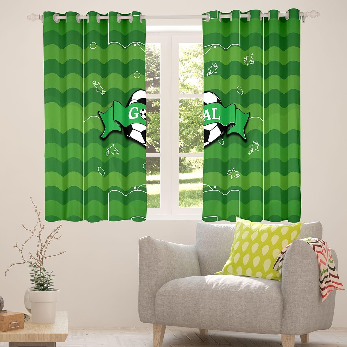 Homewish Soccer Green Gaming Football Court zasłony okienne 117 x 183 cm 2 zestawy paneli – sześciokątne zasłony zaciemniające o strukturze plastra miodu w paski zasłony okienne zasłony sportowe