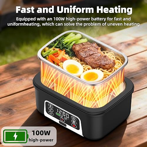 Miniatura 3 de Lonchera eléctrica inalámbrica XL de 6.3 tazas para adultos, 20000 mAh recargable alimentada por batería inteligente para hombres y mujeres,