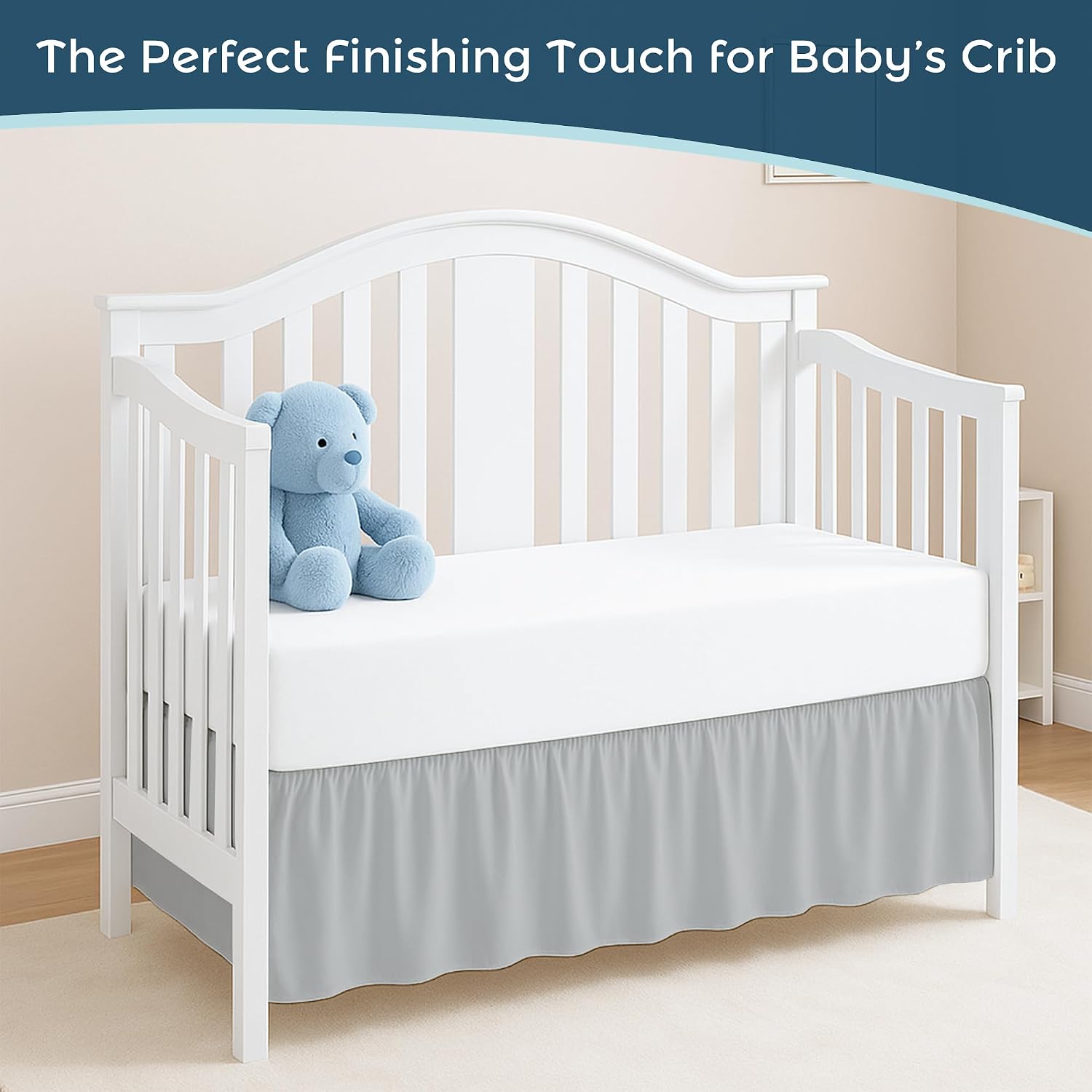 Light Grey Crib Bed Skirt, Perfect for Nursery Crib for Boys & Girls with a 14" Drop and Size 28"x 52"