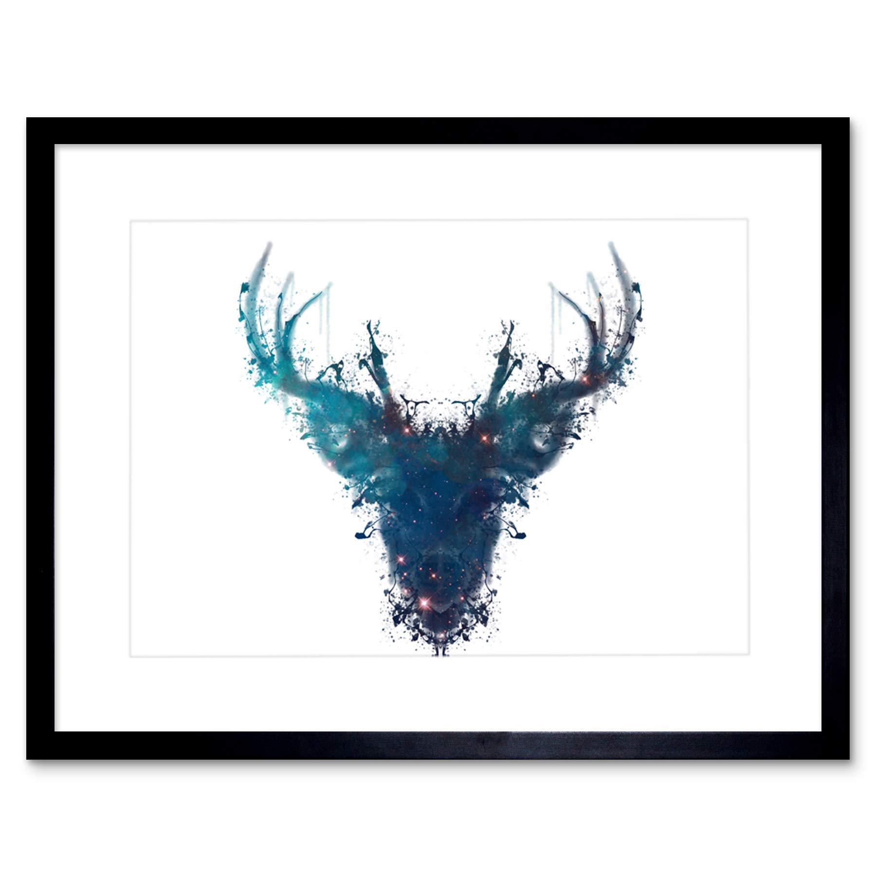 Wee Blue Coo Framed Art Print - Deer Stag - Blue - 12" x 16"