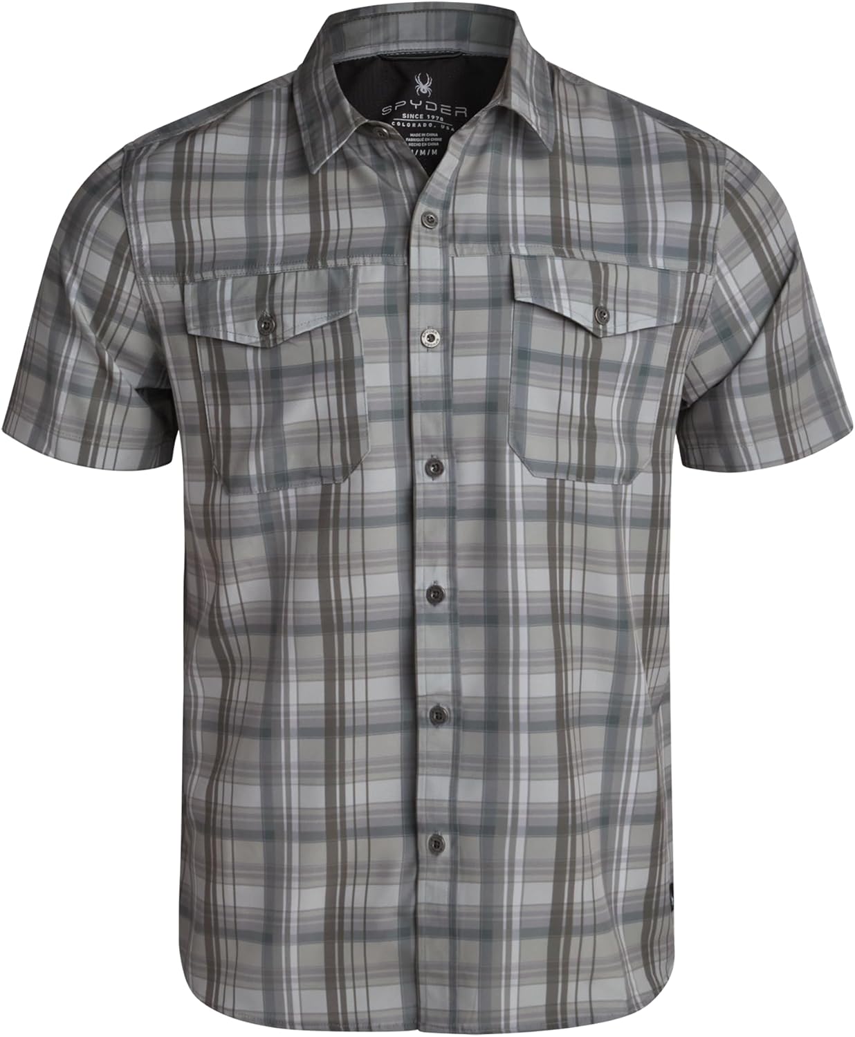 Spyder Mens Button Down Shirt - Lightweight Plaid Casual Collared Shirt Wrinkle Free Short Sleeve Shirts for Men