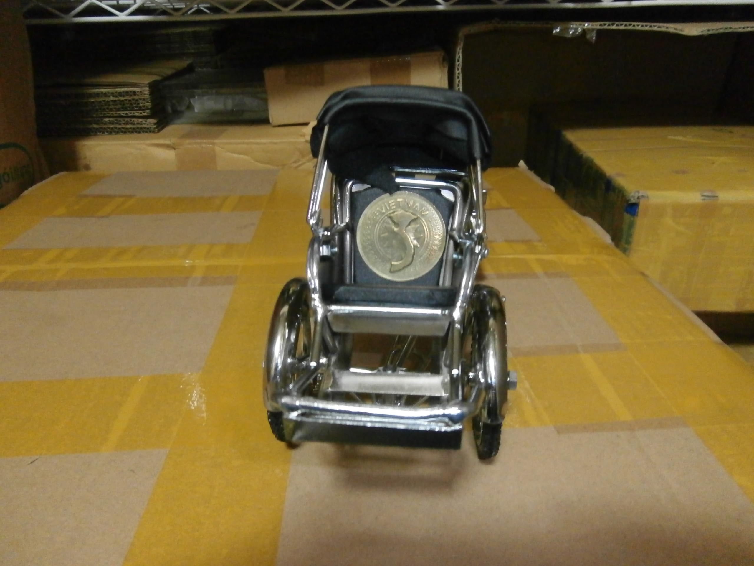 Vietnamese Traditional Transportation Chrome Color Metal Tricycle Fully Assembly and Ready for Display,