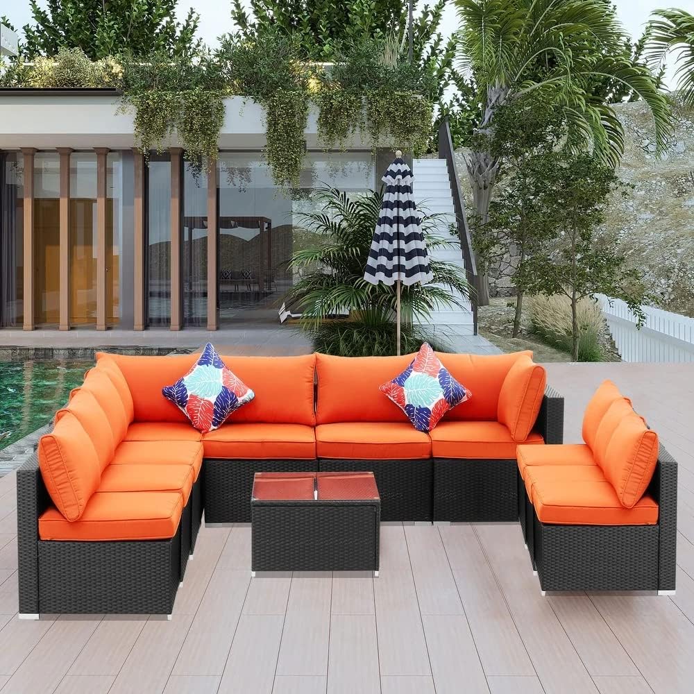 QUBOX Outdoor Patio Furniture Sets,Garden Conversation Wicker Sofa Set