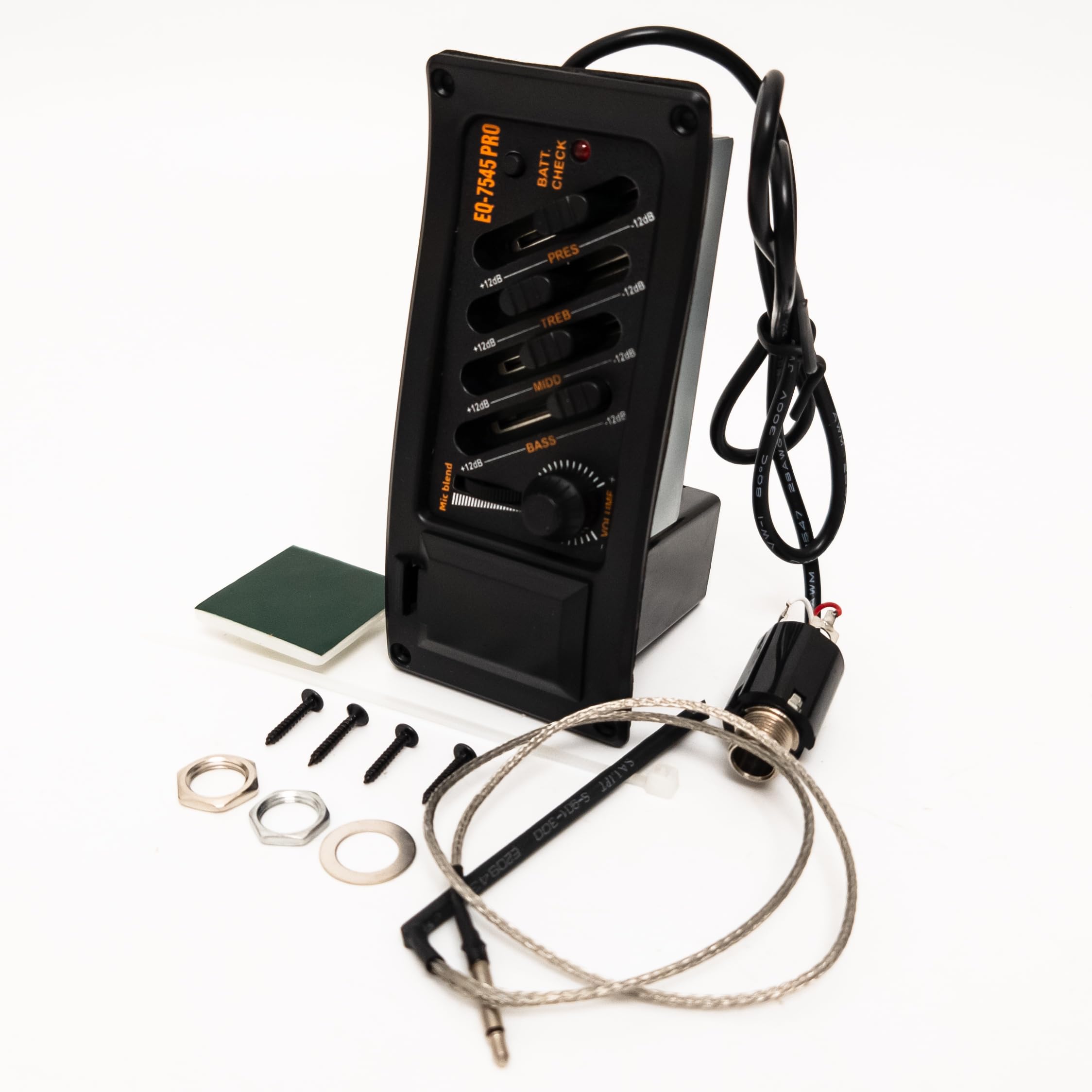 4 Band Guitar Pickup Equalizer EQ-7545R Preamp Tuner, Acoustic Guitar Amplifier System, Adjustable EQ Tone Control Accessory